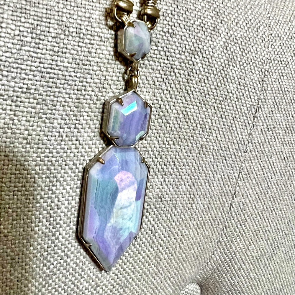 Kendra Scott Wyatt necklace iridescent blue lace agate on silver chain